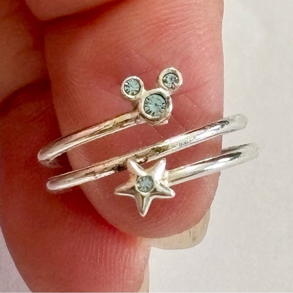 Disney - Silver Mickey and star double wire ring with blue crystals - size 5.25 - Picture 5 of 11